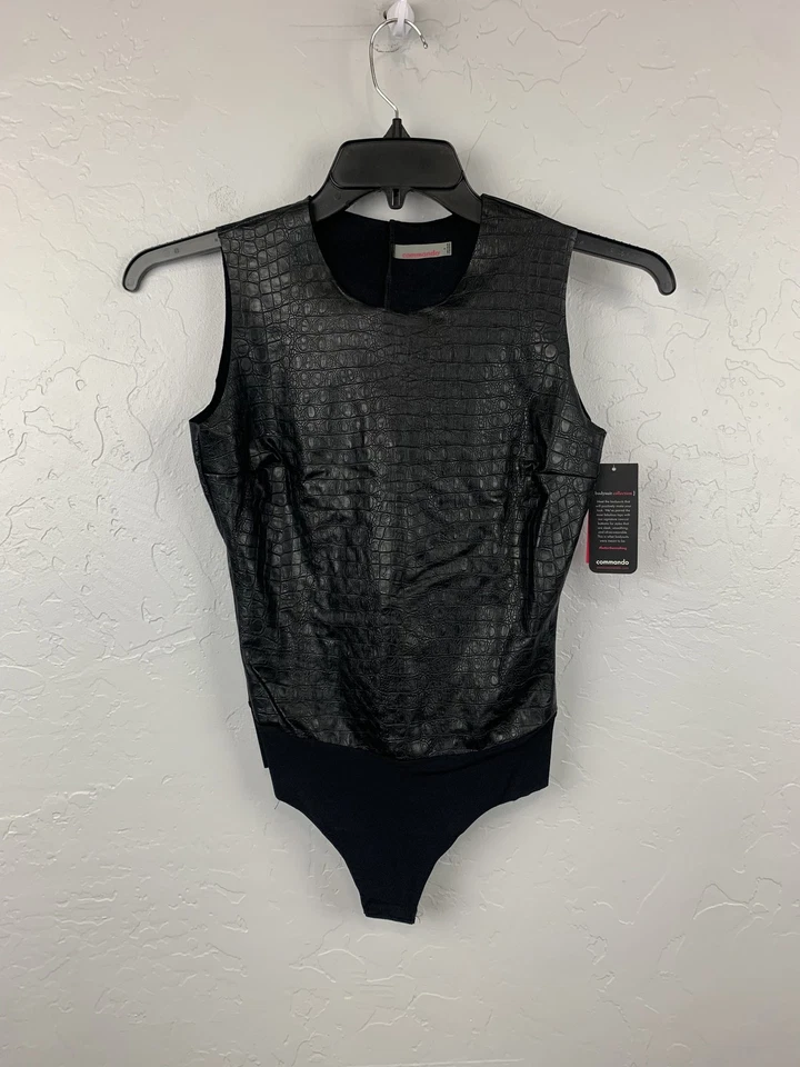 Body Commando Mujer Pequeño Negro Imitación Cuero Animal Repujado Sin Mangas Nuevo Foto 1 de 4