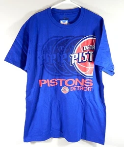 Detroit Pistons Hookup Logo T-Shirt Shirt Majestic Adult Size Large Blue New - Picture 1 of 2