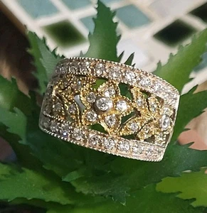 Cristalli di fiori stile diamante argento sterling 925 multicolore misura 10 retrò - Foto 1 di 13