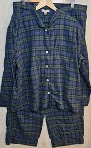 J.Crew Pyjama Set Damen XL schwarz Uhr kariert Langarm Hose Nachtwäsche - Bild 1 von 15