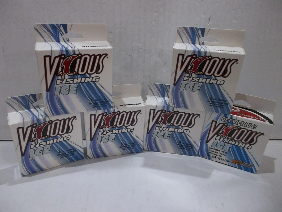 Vicious Ice 钓鱼线 100 码线轴 黄色 选择您的重量! 全新带盒 — 第 1/1 张图片