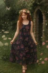 Vintage Whimsigoth Fairy Bloomcore Karin Steven’s Floral Maxi Dress Size 16 - Picture 1 of 8