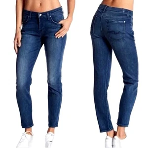 Pantalones de mezclilla 7 PARA TODA LA HUMANIDAD Josefina ajustados novio botón mosca azul talla 27 - Imagen 1 de 6