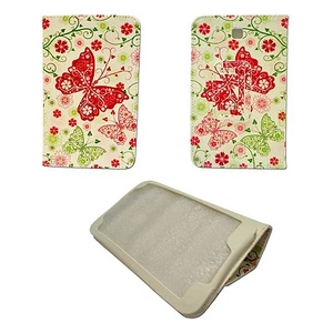 CASE SAMSUNG GALAXY TAB3 P3200 WHITE RED GREEN BUTTERFLY FLOWER PU LEATHER COVER - Picture 1 of 6