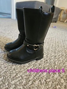 The Children's Place Toddler Girls Heart Stud Tall Boots- Black - Picture 1 of 4