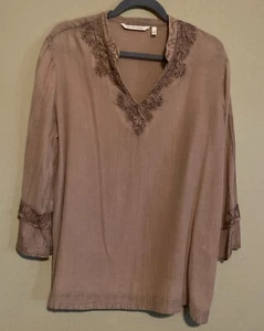 Soft Surroundings Dusty Rose Semi-Sheer Pullover Top Tiered Sleeves Bust 23” - Picture 1 of 6