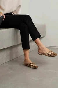Loeffler Randall Beige Leopard Animal Print Velvet Slides Shoes 11B NIB - Picture 1 of 13