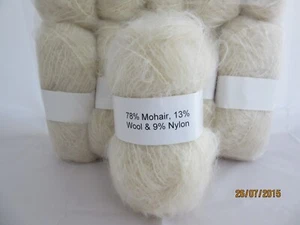 Mohair Wool Yarn 50g Ball Cream (Ecru) 78% Mohair Double Knitting (2NM) - Picture 1 of 4