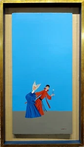Veniero Canevari -Young Priest Flirting with a Nun-Oil Painting c.1960s - Picture 1 of 6