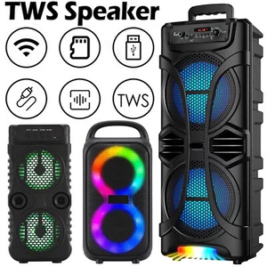 Wireless TWS Portable Bluetooth Speaker Double Subwoofer Heavy Bass W/ FM Radio - Picture 1 of 28
