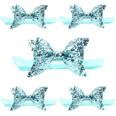 5 PCS Baby Solid Kid Girl Sequin Glitter Stretch Bow Headband Shiny Hair Band - Image 1 of 4
