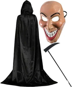 Adult Halloween Black Grim Reaper Costume Mens Scary Mask Fancy Dress Outfit Set - Picture 1 of 1
