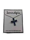 Religious Cross Pendant Necklace - Blue  2.7cm X 2.2cm