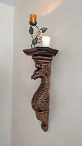 "Soporte de pared estante/Corbel Dragon consola tallada de madera de aliso 26" - Imagen 1 de 9
