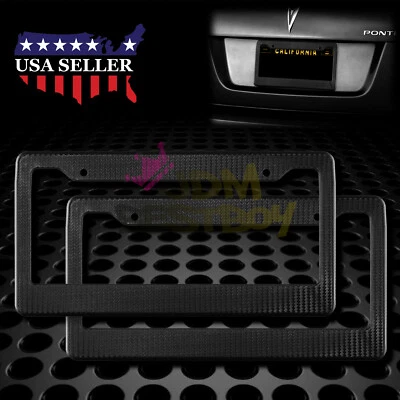 Marcos de matrícula de plástico negro estilo fibra de carbono soporte delantero y trasero 2 piezas Foto 1 de 4