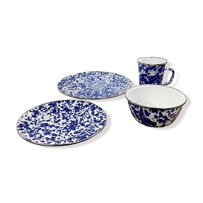 $262 Golden Rabbit Blue Cobalt Swirl Steel Dinnerware 16-Piece Set - Image 1 of 4