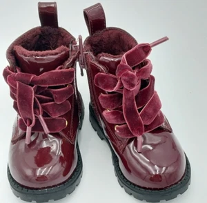 H&M Toddler Girl Patent Boots Size BURGUNDY SZ 2.5- 3.5 - Picture 1 of 9
