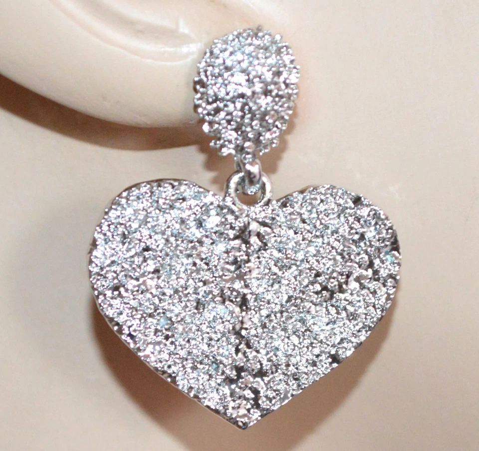 Orecchini donna argento pendenti cuori satinati metallo regalo ragazza UD44 - Immagine 1 di 1