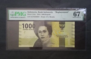 POP 3 Indonesia 1000 Rupiah 2016 P154a* Replacement PMG SUPERB GEM UNC 67 EPQ  - Picture 1 of 2