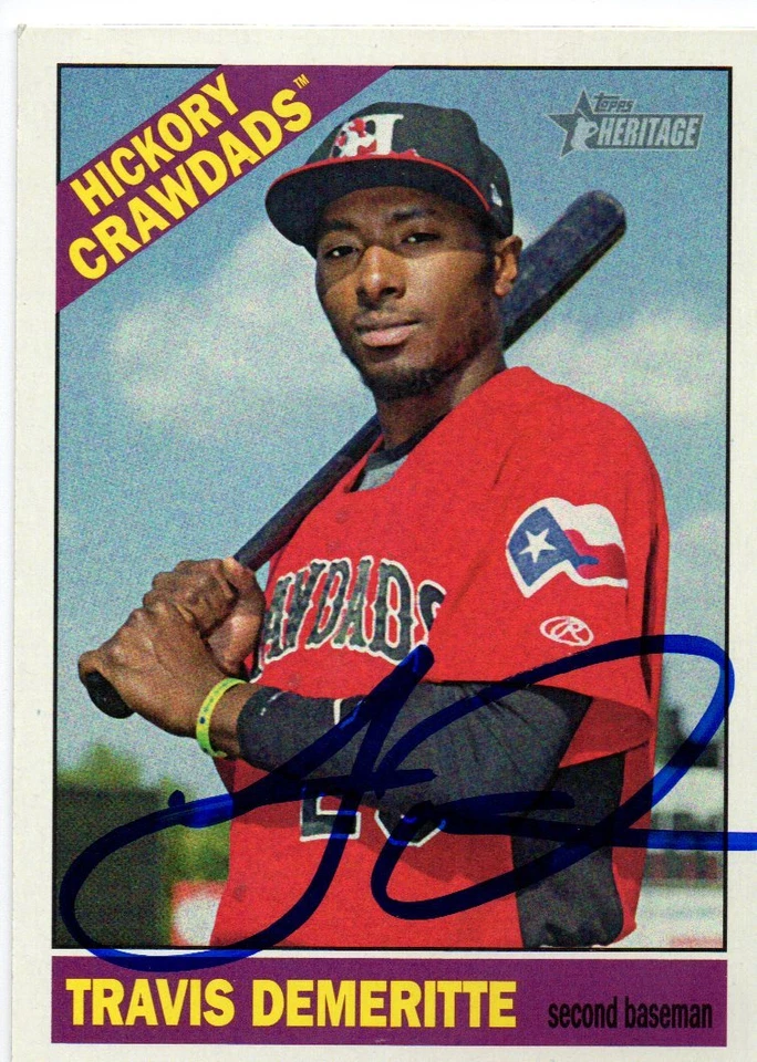 Travis Demeritte Hickory Crawdads 2015 Topps Heritage Minors Signed Card - Image 1 of 1
