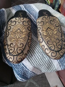 Seychelles Black Gold Paisley Tapestery Leather Outsole Smoking Slippers - Picture 1 of 8