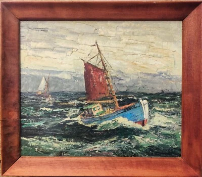 George William Hill (1862-1934): BARCO DE PESCA CASA DE VELA, aceite original Foto 1 de 4