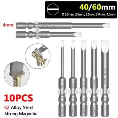 10pcs Slotted Bits Set 4mm Round Shank Fit for 800 Torque Electric Screwdriver - Image 1 of 4