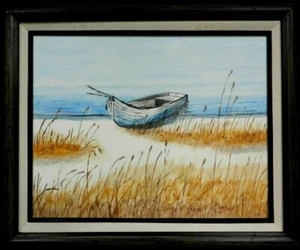 M. JANE DOYLE SIGNED ORIG.ART OIL/CANV PAINTING "DONE FISHING" (SEASCAPE) FRAMED - Picture 1 of 5