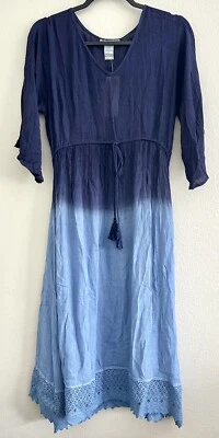 Lindas Opciones Campesino Boho Crochet Midi Vestido Arrugado Bloque de Color Azul L Grande NUEVO Foto 1 de 4