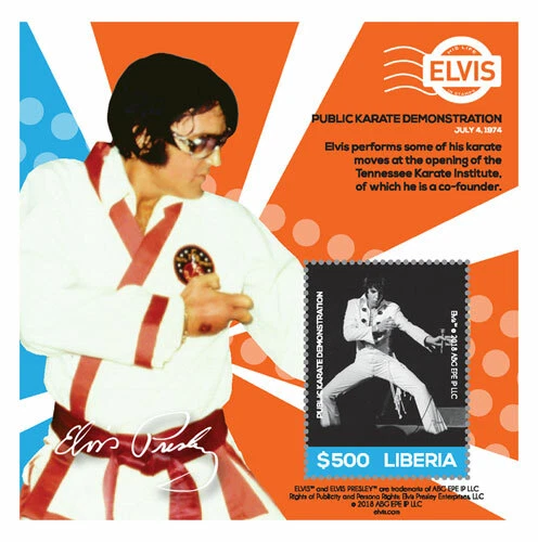 Libéria 2018 - Elvis Presley, Karatê - Folha de selo de lembrança - Scott #3277 - MNH - Imagem 1 de 1