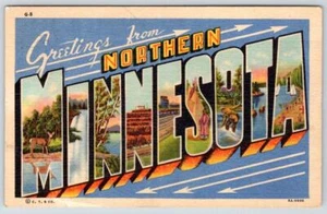 1956 GREETINGS FROM NORTHERN MINNESOTA VINTAGE LINEN LARGE LETTER POSTCARD - Picture 1 of 2