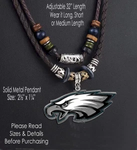 ADJUSTABLE RUGGED 2-LAYER PHILADELPHIA EAGLES NECKLACE TRIBAL BEADS FOOTBALL NFL - Picture 1 of 14