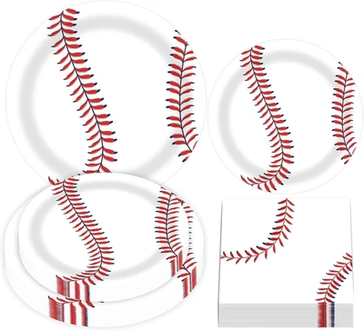 150 piezas platos de papel de béisbol y servilletas suministros de fiesta - cena temática de béisbol Foto 1 de 4