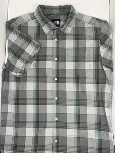 The North Face Men’s Large Short Sleeve Button Down Plaid Shirt Blue Green Gray - Picture 1 of 9