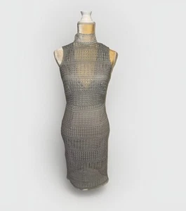 Missguided Mock Neck Gray Crochet Midi Dress Size US 4 - Picture 1 of 11