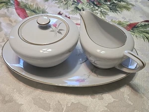 Fine China of Japan Golden Rose Milchkännchen, Zuckerdose mit Deckel, ovaler Teller Vintage - Bild 1 von 18