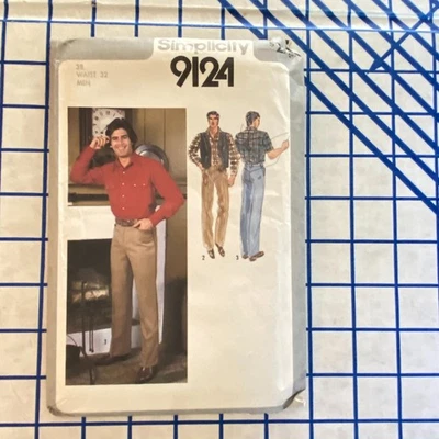 Uncut Mens 1970s Western Shirt Pants Pattern 38 Chest 32 Waist Simplicity 9124 - Image 1 of 4