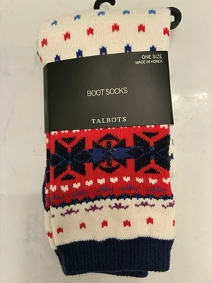 TALBOTS СЛОНОВОЙ КОСТИ FAIR ISLE ЗАГРУЗКИ НОСКИ НОВЫЙ - Изображение 1 из 3