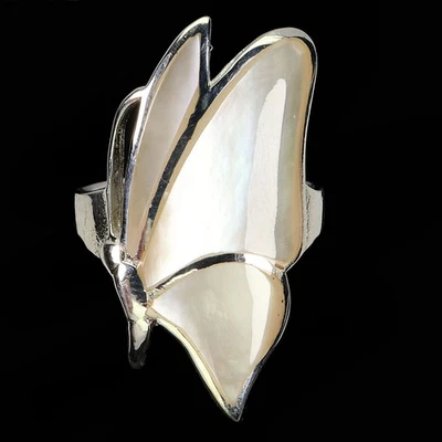 Anillo de plata de ley 925 elegante madreperla mariposa piedras preciosas joyería talla 8 Foto 1 de 4