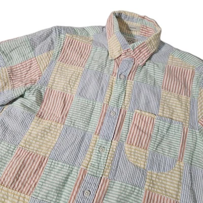 Mens  J Crew Seersucker Patchwork button shirt plaid Multicolor camp S - Image 1 of 4