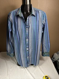 Robert Graham Blue and Whit Striped Contrasting Cuff Shirt Size 2XL - Picture 1 of 14