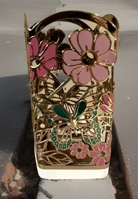 Bath & Body Works Pink Foaming Soap Holder Sleeve Gold Pink Flowers Butterflies - Image 1 of 3