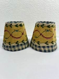 Set of 2 Vtg 1990s French Country Mini Needlepoint Lamp Shades Blue, Yellow Pink - Picture 1 of 11