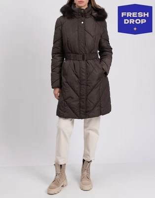 PVP€305 COLECCIÓN TRUSSARDI Abrigo Acolchado Talla L Acolchado Cinturón Capucha Desmontable Foto 1 de 4