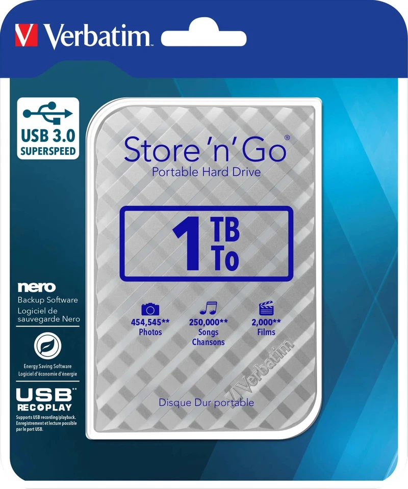 Verbatim externe Festplatte 1TB USB 3.0 2,5" silber Store 'n' Go - Bild 1 von 1