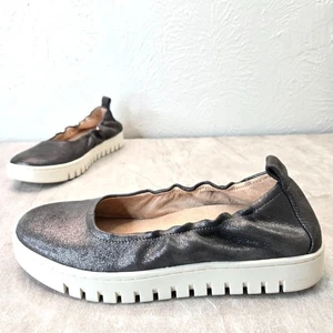 Vionic Ballet Flats Leather Gray Metallic Comfort Slip On Ballerina Shoes Size 7 - Picture 1 of 11