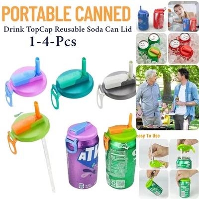 PORTABLE CANNED DRINK TOPCAP REUSABLE SODA CAN LID BEER CAN COVER WITH STRAW
