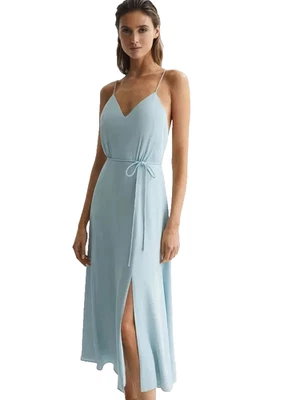 Vestido midi ajustado REISS Penny azul claro correa de espagueti Reino Unido ... - Imagen 1 de 4