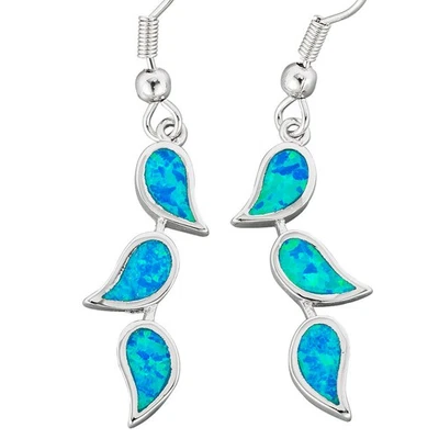 3 pendientes colgantes colgantes de plata ópalo de fuego azul océano con forma de hoja natural Foto 1 de 4