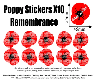 X10 Poppy Remembrance vinyl stickersdecal craft diy Lest We Forget car home - Image 1 of 2